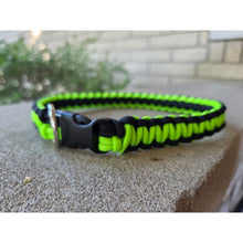 Load image into Gallery viewer, Neon Green &amp; Black Handmade Paracord Dog Collar