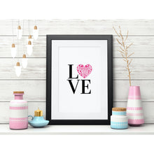 Load image into Gallery viewer, Love Heart Shaped Paw Print Wall Art Dog Cat Pet Home Decor Hot Pink UNFRAMED