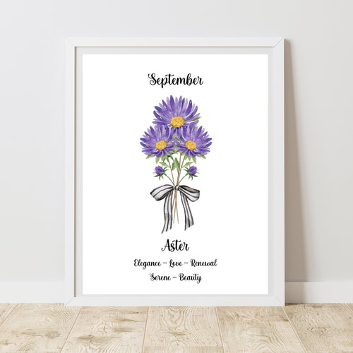 Purple Aster Flower Print September Birth Month Gift 8x10 Love Beauty UNFRAMED