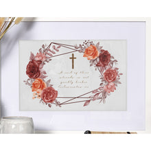 Load image into Gallery viewer, Bible Verse Art Print Ecclesiastes 4:12 Cross Rose Wreath 8x10 UNFRAMED