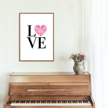 Load image into Gallery viewer, Love Heart Shaped Paw Print Wall Art Dog Cat Pet Home Decor Hot Pink UNFRAMED