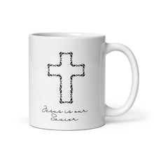 Load image into Gallery viewer, Jesus Is Our Savior Coffee Mug 11 Oz Black Cross