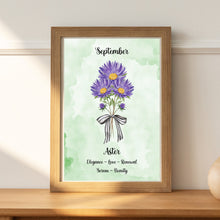 Load image into Gallery viewer, Purple Aster Flower Print September Birth Month Gift 8x10 Green Watercolor Love