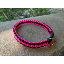 Load image into Gallery viewer, Handmade Paracord Dog Collar Durable Cobra Knot Weave 14–18″ Neon Pink Black