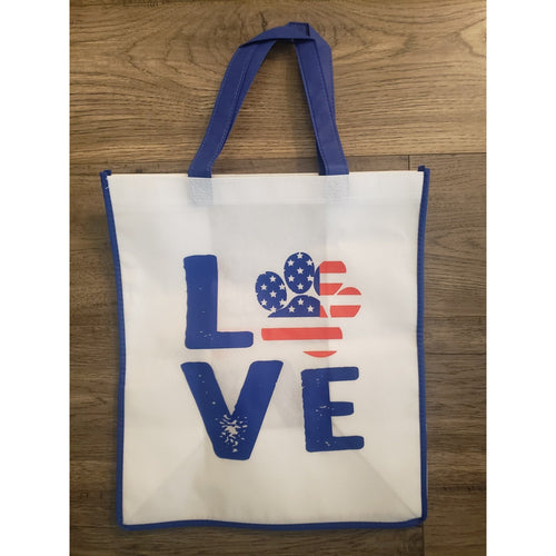 Patriotic Paw Print Market Tote Canvas Bag USA Red White Blue Stars Stripes