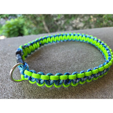 Load image into Gallery viewer, Icy Blue &amp; Neon Green Handmade Paracord Dog Collar