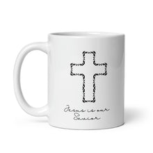 Load image into Gallery viewer, Jesus Is Our Savior Coffee Mug 11 Oz Black Cross