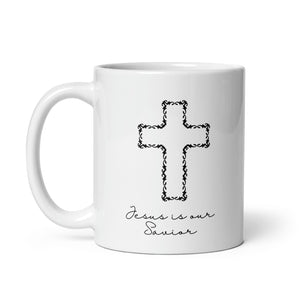 Jesus Is Our Savior Coffee Mug 11 Oz Black Cross