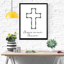 Load image into Gallery viewer, Jesus Christ Is Our Savior Faith Based Art Print Cross Black &amp; White PRINT ONLY