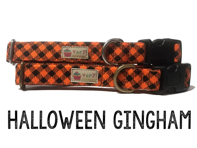 Halloween Dog Collar Gingham Plaid HANDMADE Organic Cotton