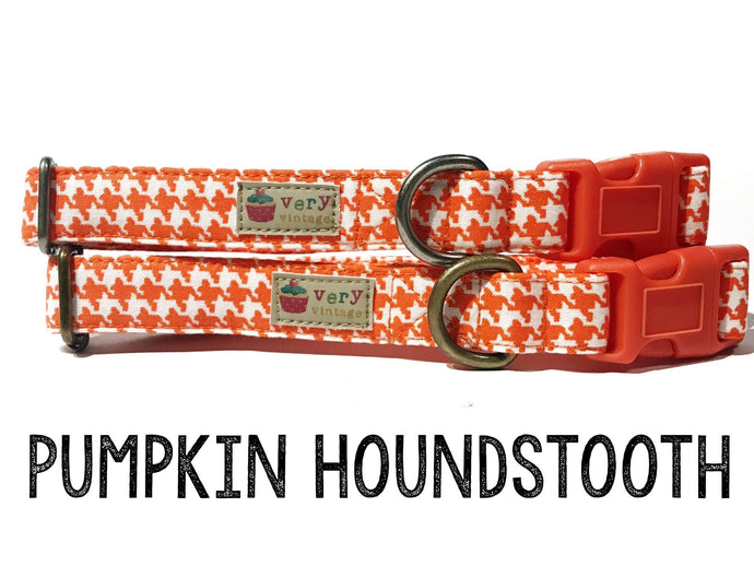 Halloween Dog Collar Houndstooth Plaid Orange & White HANDMADE Organic Cotton