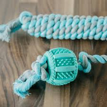 Load image into Gallery viewer, Dog Rope Toy Flossy Tossy Natural Cotton &amp; Rubber Tug Chew Drum