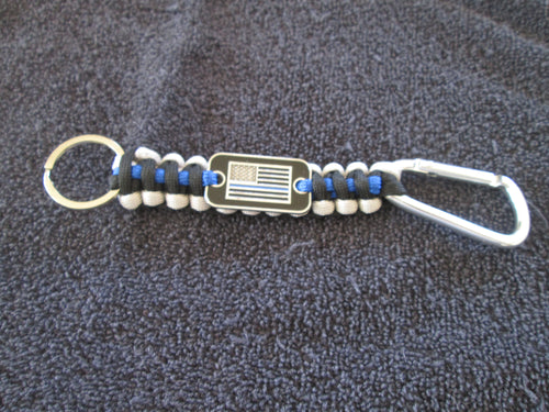 Key Chain Holder Paracord Nylon Survival Rope Black & Blue Line American Flag